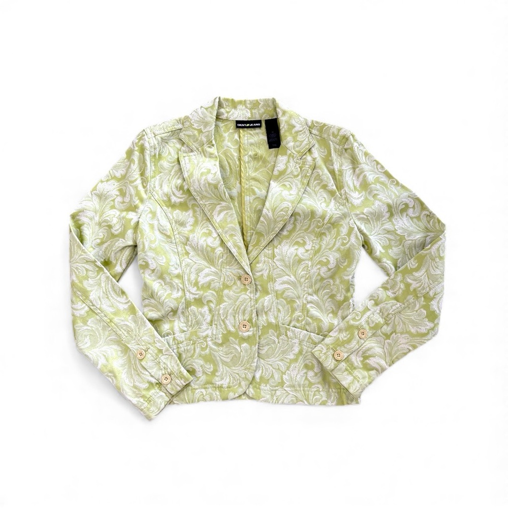 DKNY Light Green Floral Patterned Blazer Y2K - M